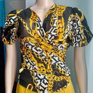 Elegant Chain Print Wrap Top